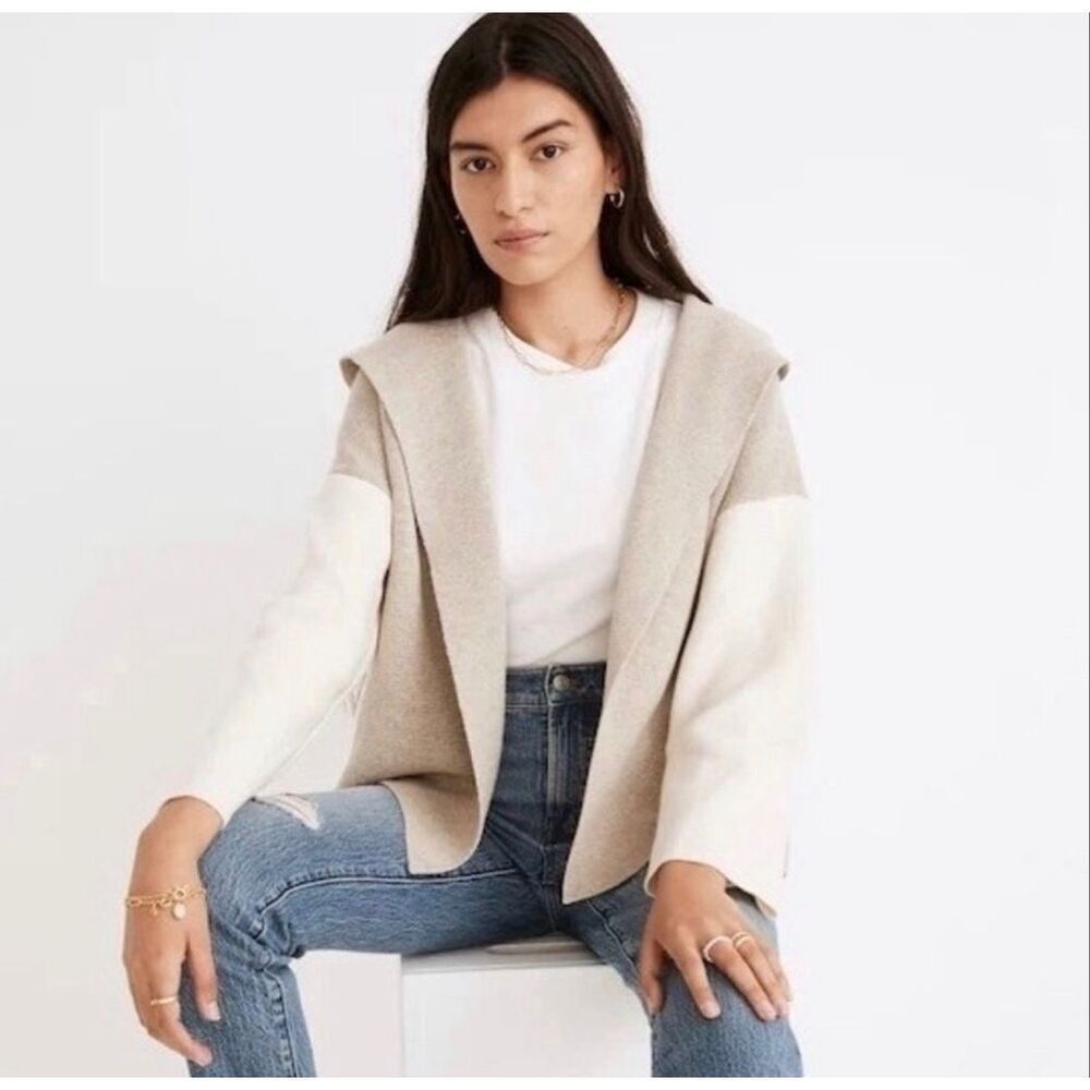 Madewell Cardigan Dockery Open Front Hooded Cream size XS